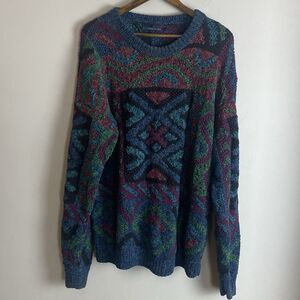 KNITTED BY HAND Mens Multicolor Chunky Cosby Long Sleeve Sweater Size L Rich